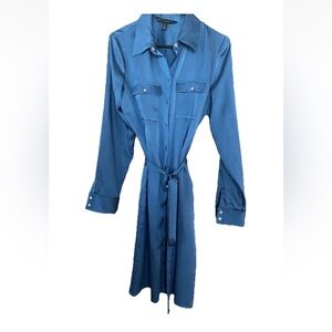 WHITE HOUSE BLACK MARKET Blue Long Sleeve Shirt Dress